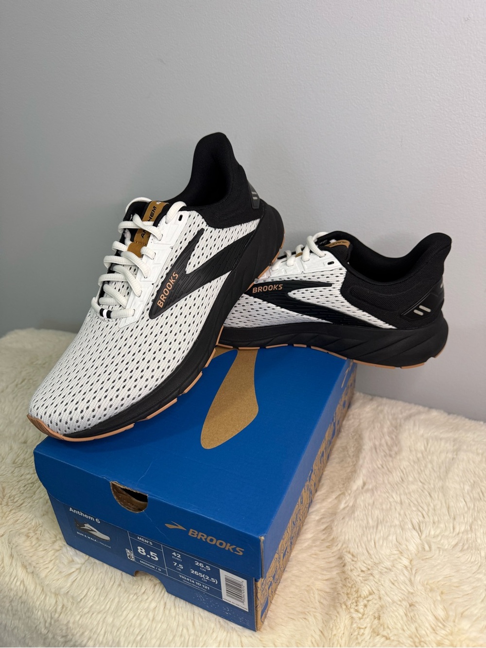 Brooks White, Black and Tan Men's Athletic Running Shoes